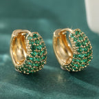 Vintage Style Green Zirconia Hoop Stud Clip Earrings