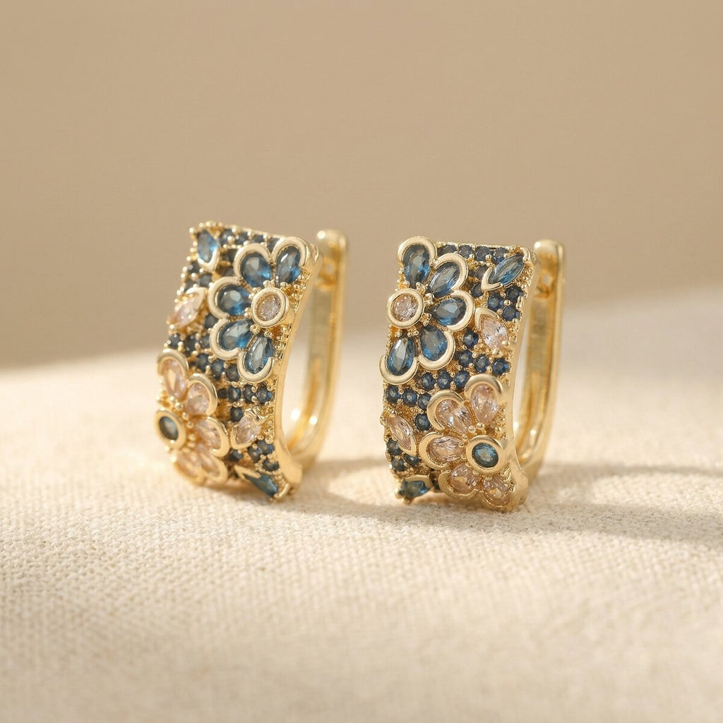 Vintage Blue Zirconia Hoop Earrings