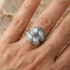 Vintage Bohemian White Opal Stone Silver Plated Ring