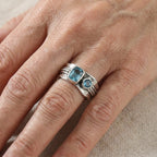 Minimalist Retro Design Geometric Blue Zirconia Ring