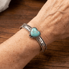 Western Style Heart Shape Turquoise Stone Decor Cuff Bangle Bracelet