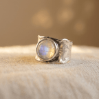 Moonstone Silver Wide Artisan Ring