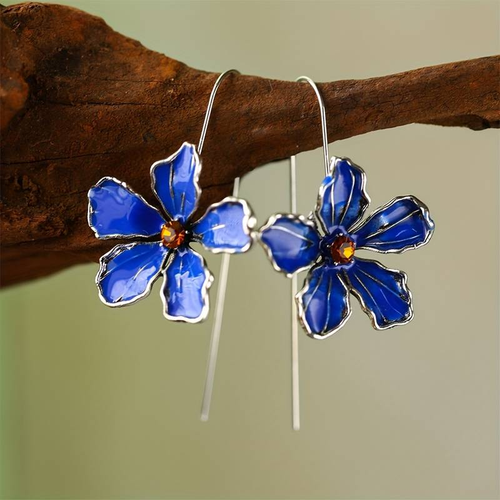 Blaue Vintage-Blumenohrringe