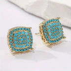 Synthetic Turquoise Square Stud Earrings