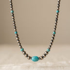 Vintage Silver Green Turquoise Beaded Necklace
