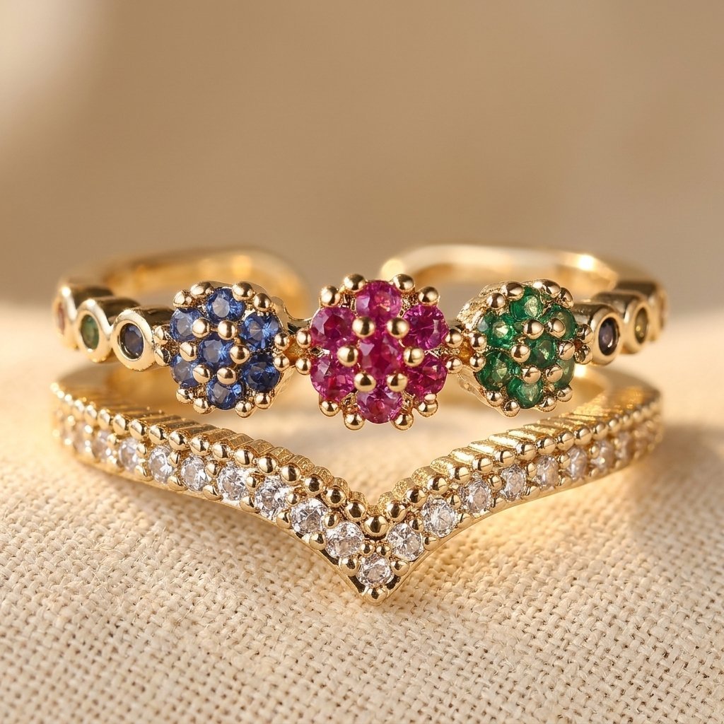 Eleganter Vintage-Ring mit bunten Zirkonia-Steinen
