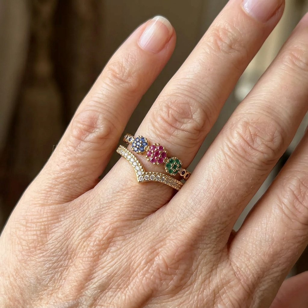Eleganter Vintage-Ring mit bunten Zirkonia-Steinen