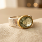 Vintage Emerald Green Hammered Silver Gold Ring