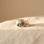 Vintage Heart & Green Stone Silver Artisan Ring