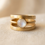 Vintage Moonstone Gold Triple Band Artisan Ring