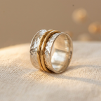 Vintage Textured Silver & Gold Band Artisan Ring