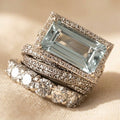 Vintage Silver Emerald Cut Aquamarine Ring Set