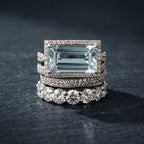 Art Deco Pave Silver Aqua Stone Ring Stack