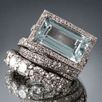 Art Deco Pave Silver Aqua Stone Ring Stack